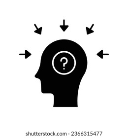 Profile with mental health glyph icon. Dementia illness problem. confused and Depressed, frustration, stress people. Cognitive disorder. Vector illustration. Design on white background. EPS 10