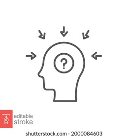 Profile With Mental Health Line Icon. Dementia Illness Problem Confused, Depressed, Frustration, Stress People. Cognitive Disorder Editable Stroke Vector Illustration Design On White Background EPS 10