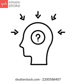 Profile With Mental Health Line Icon. Dementia Illness Problem Confused, Depressed, Frustration, Stress People. Cognitive Disorder Editable Stroke Vector Illustration Design On White Background EPS 10