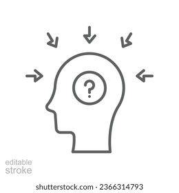 Profile with mental health line icon. Dementia illness problem. confused, Depressed, frustration, stress people. Cognitive disorder Editable stroke Vector illustration Design EPS 10