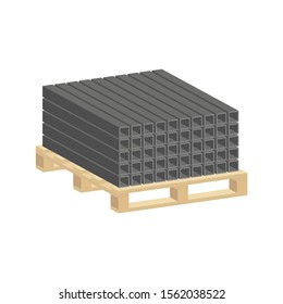 Profile metal pipe stacked in piles on a pallet.Vector isometric and 3D view.	