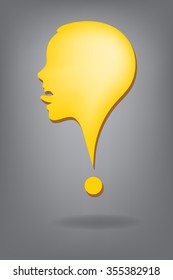 Profile mischievous boy in the form of an exclamation mark