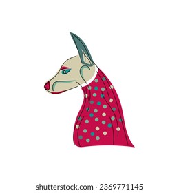 Profile of multicolored doberman on white background. Line art style. Cute colorful vector illustration	