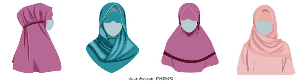 Profile of a muslim girl. Side view of an Arab student in headscarf. Avatar of a teenager. Vector flat illustration. bundle with white background