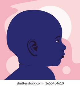 Profile Of A Newborn. Baby Head Side View. Portrait Of An African Child. Avatar. Parenthood. Pediatrics. Vector Flat Illustration