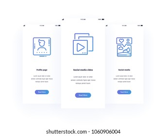 Profile page, Social media video, Social media Vertical Cards with strong metaphors. Template for website design.