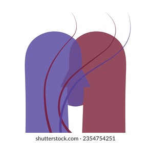 Profile people abstract silhouette hand drawn vector illustration isolated white background.Concept of Human empathy, mutual understanding. Psychology, lifestyle, social problems. Design element 