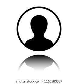 Profile, person in circle. Black icon with mirror reflection on white background