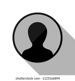 Profile, person in circle. Black object with long shadow on white background