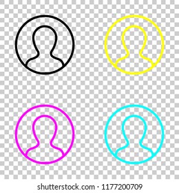 Profile, person in circle. Colored set of cmyk icons on transparent background