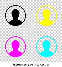 Profile, person in circle. Colored set of cmyk icons on transparent background