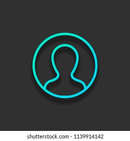 Profile, person in circle. Colorful logo concept with soft shadow on dark background. Icon color of azure ocean