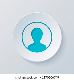 Profile, person in circle. Cut circle with gray and blue layers. Paper style