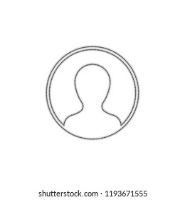 Profile, person in circle. Dotted outline silhouette with shadow on white background