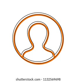 Profile, person in circle. Isolated icon consisting of black thin contour and orange moved filling on different layers. White background