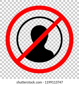 Profile, person in circle. Not allowed, black object in red warning sign with transparent background