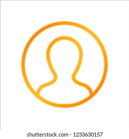 Profile, person in circle. Orange sign with low light on white background