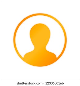 Profile, person in circle. Orange sign with low light on white background