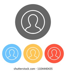 Profile, person in circle. Set of white icons on colored circles