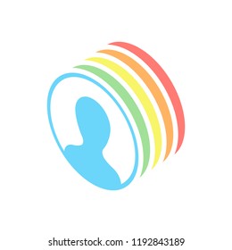 Profile, person in circle. Stack of colorful isometric icons on white background