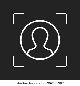 Profile, person in circle. White object in camera autofocus on dark background