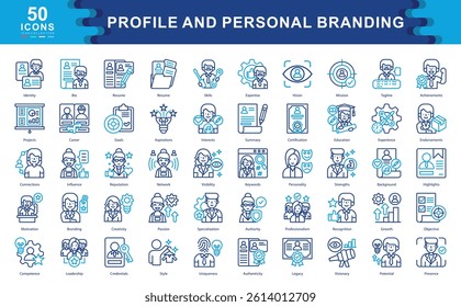 The Profile and Personal Branding color icon set highlights identity, strengths, and visibility. Ideal for career development, professional profiles, and self marketing strategies.