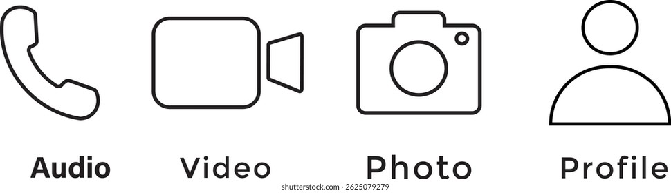 profile, photo, call, address, video icon. audio and video vector icons symbol illustration
