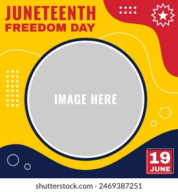 Profile Photo Frame Juneteenth Celebration with Abstract Background and Flag Icon Suitable for Campaign Banner.