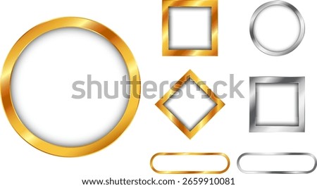 profile picture or profile avatar frames in gold and silver in circle and rectangle shapes frames with transparent background template