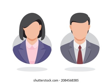 Profile picture avatar icons. Women and men face head in working suit illustration