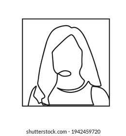 Profile picture icon one line illustration. Female profile logo. Continuous line drawing of a woman face. Vector illustration.