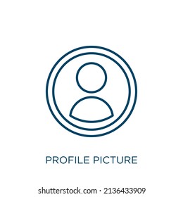 profile picture icon. Thin linear profile picture outline icon isolated on white background. Line vector profile picture sign, symbol for web and mobile