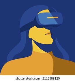 Profile picture man using virtual reality headset. Metaverse digital cyber world technology vector illustration