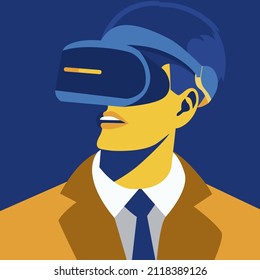 Hombre de imagen de perfil usando auriculares de realidad virtual. Ilustración vectorial de la tecnología digital Metavere-world