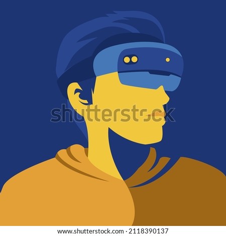 Profile picture man using virtual reality headset. Metaverse digital cyber world technology vector illustration