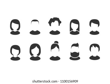 Profile pictures or avatars of women and men with different hair styles