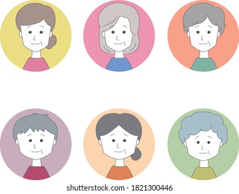 Profile pictures of different middle aged women. Set of vector icon isolated on white background.