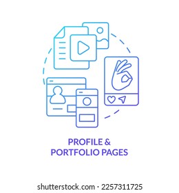 Profile and portfolio pages blue gradient concept icon. Online presence. Personal resume websites abstract idea thin line illustration. Isolated outline drawing. Myriad Pro-Bold font used