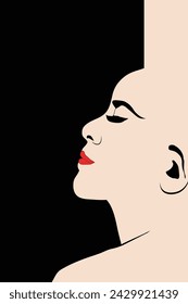 A profile  portrait of an attractive hairless woman is featured.