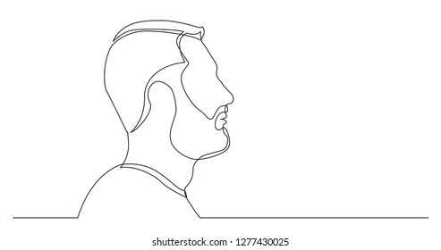 Retrato de perfil de hombre barbudo con peinado mohawk - dibujo de línea continua sobre fondo blanco