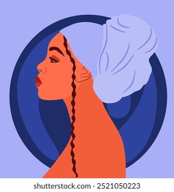 Profile portrait of beautiful African woman with african turban. Side view avatar of young ethnic female. 
