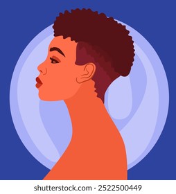 Profile portrait of beautiful African woman with short hair. Side view avatar of ethnic female. 