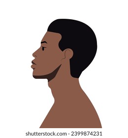 Profile portrait of a confident black man. Side view head and shoulders. Strength, power expression.