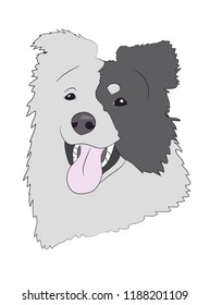 profile portrait of a dog, look down, vector, white background