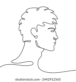 Profile portrait of handsome man, one line drawing. Attractive man drawing in the style of minimalism. Solid line drawn art vector.
