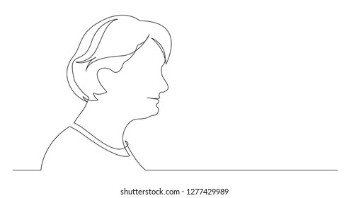 Profile Portrait Of Senior Woman - Continuous Line Drawing On White Background