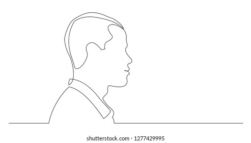 profile portrait of young black man thinking smiling - continuous line drawing on white background