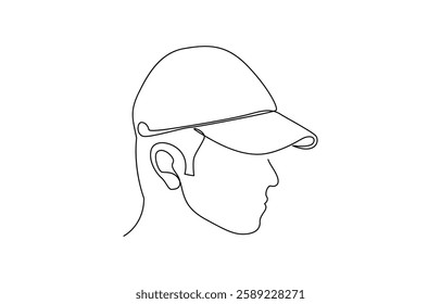 Profile portrait of a young man in a cap. One continuous line drawing of a guy in a cap, Young man in a cap one continuous line drawing. Guy wearing cap.