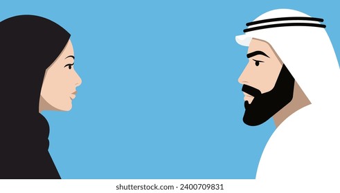 Profile portraits of an Arabian woman and man