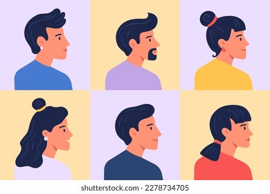 Profile portraits. Avatars female and male, woman and man, head face illustration vector of female person profile, male and female